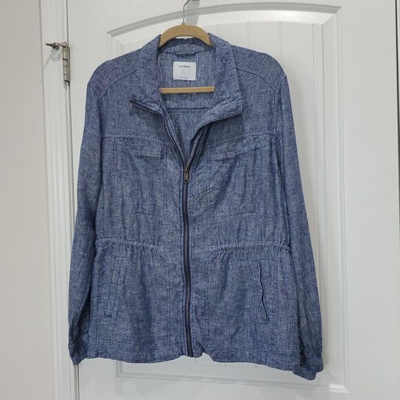Old Navy Linen Full Zip Lightweight  Blue Jacket, Size LARGE - Picture 1 of 6